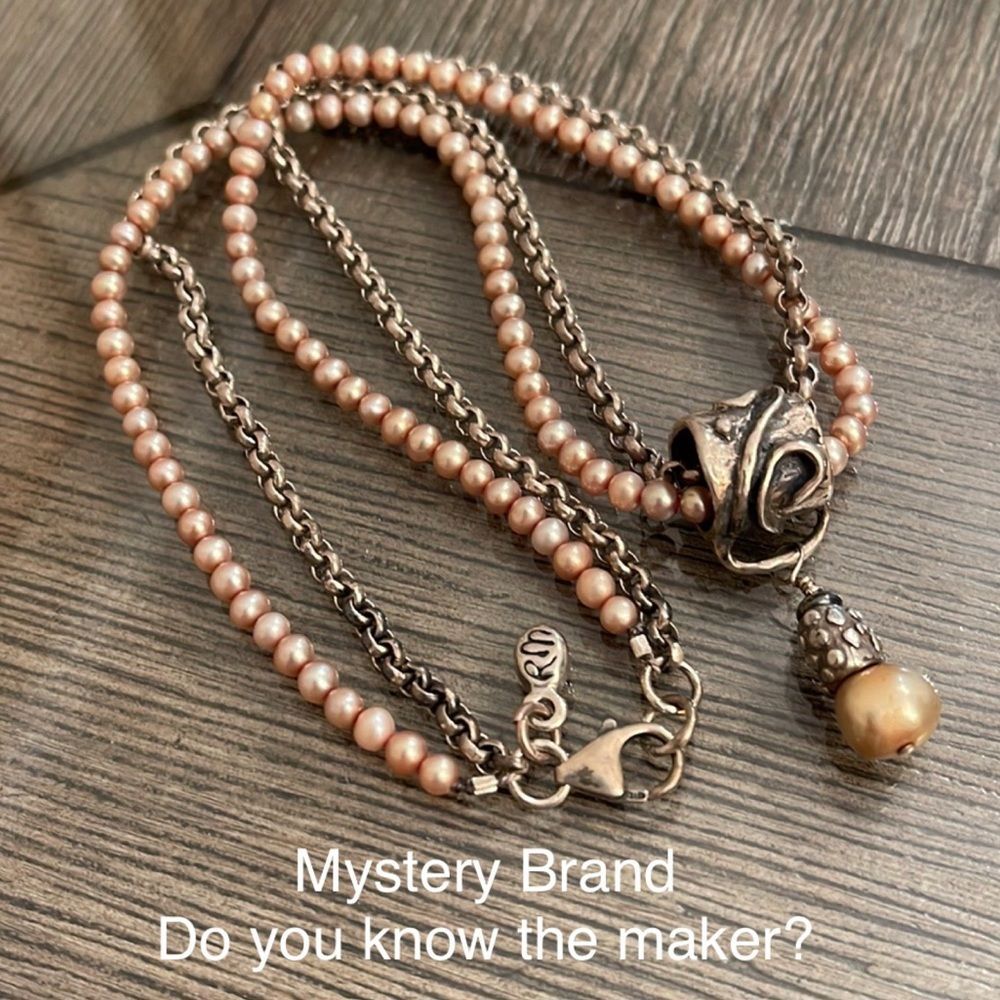 Vintage Rm Pearl & Sterling Silver Rolo Chain Necklace